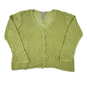 Vintage Open Knit Cardigan Sweater Solid Yellow Seventh Avenue Womens Size 3XL